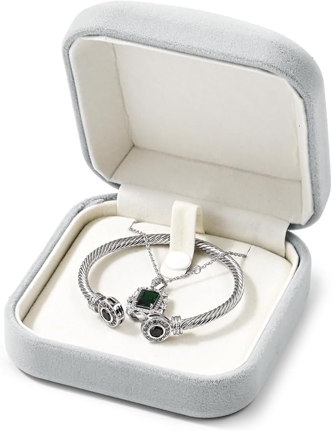 Velvet Bracelet Gift Box - Jewelry Holder With Velvet Interior for Bangles - Storage Box for Birthday, Wedding, Mother's Day, Valentine's Day (Grey)