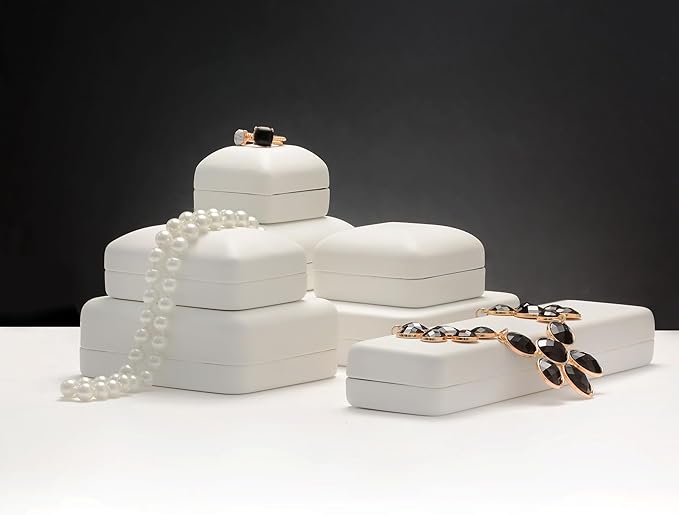 Necklace Gift Box – Luxury White PU Leatherette Large Jewelry Display & Storage Case with Satin Lid and White Packer for Wedding, Anniversary & Engagement