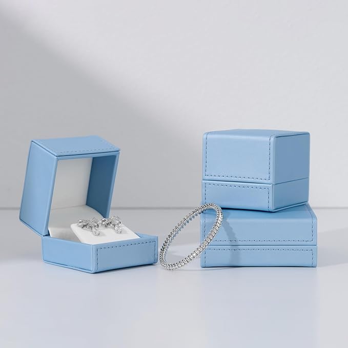 Leather Earring Gift Box Jewelry Gift Boxes Trinket Storage Case for Anniversary Wedding Birthday Mother's Day Gifts(Blue)