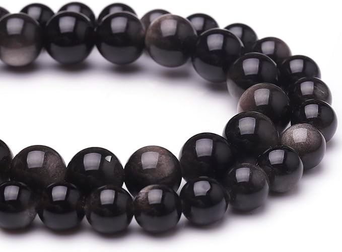 Natural Stone Beads for Jewelry Making,8mm Obsidian Polished Smooth Round Gemstone Beads for Bracelet Necklace 15 Inch