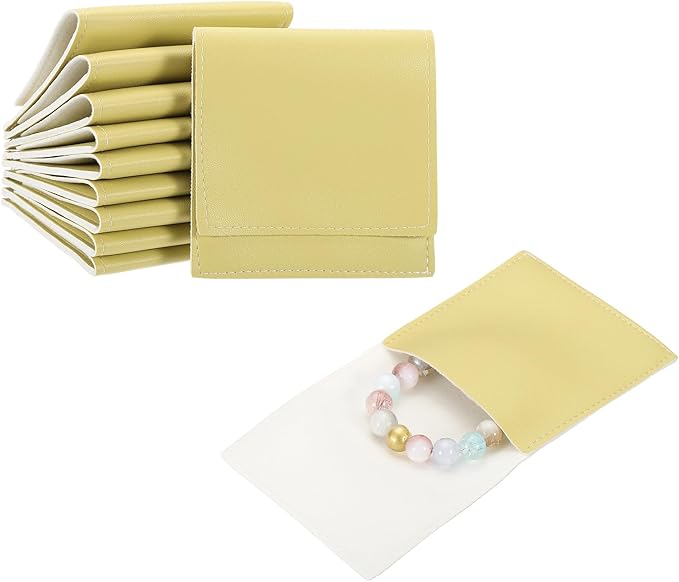 PATIKIL 20 Pack PU Leather Jewelry Pouch, 3" x 3" Envelope Style Jewelry Pouches for Bracelets Necklaces Earrings Rings, Small Luxury Bags for Wedding Candy Gift Storage, Yellow
