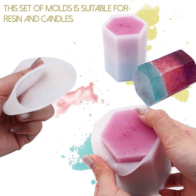 EuTengHao Cylinder & Hexagon Candle Silicone Resin Mold for Scented Candle, Soap - Reusable, Fashionable & Easy Release for DIY Crafts, Home Decoration, Holiday Gifts (6 Packs)