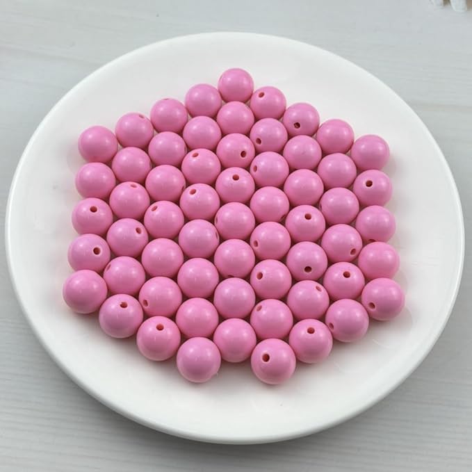 YUEXIGO 60pcs Acrylic Round Beads for Crafts 14mm Resin Candy Color Spacer Beads with Hole for Jewelry Making Sewing Crafts Decoration Necklaces Bracelets Earrings Supplies(Pink)