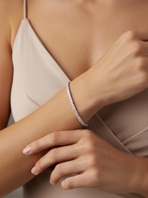 D Color VVS1 Clarity Moissanite and Genuine Sapphire/Emerald/Ruby Tennis Bracelets for Women 2.22ct-10.45ct, Solid 925 Sterling Silver, Anniversary Wedding Valentines Jewelry for Her, Length 5.9-7.5 Inch(15-19cm)