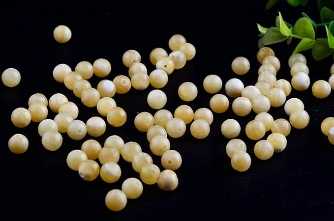 Natural Stone Beads Yellow Jade 100pcs 8mm Round Genuine Real Stone Beading Loose Gemstone Hole Size 1mm DIY Smooth Beads for Bracelet Necklace Earrings Jewelry Making (Yellow Jade, 8mm)