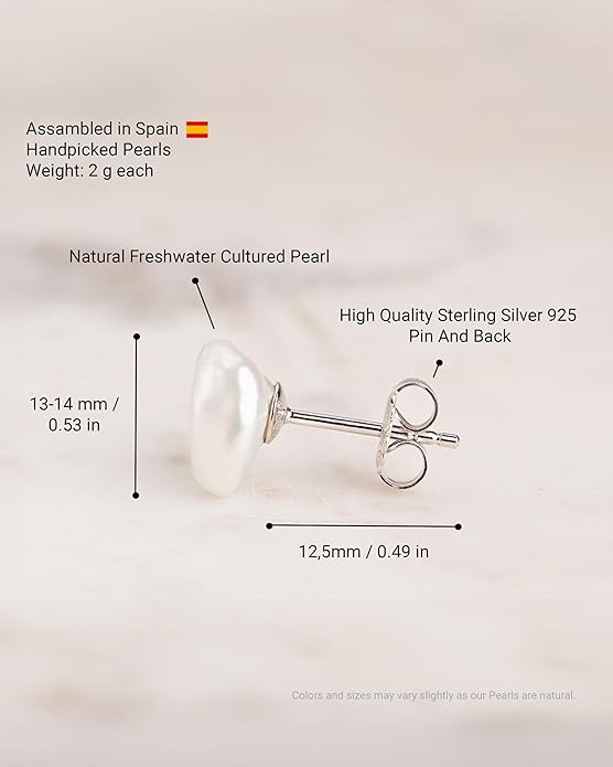 Woman Pearl Earrings Freshwater Cultured Keshi Pearls in White and Gray by SECRET & YOU | Sterling Silver 925 | Available in 10 sizes from 7-8 mm to 15-16 mm