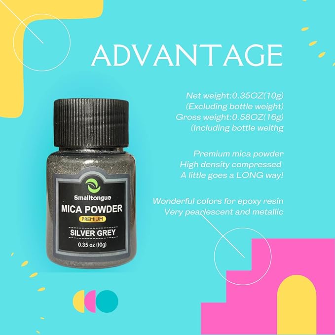 Smalltongue Mica Powder for Epoxy Resin, 72 Colors, 0.35 oz(10g) Bottles Mica Glitter, Mica Pigment for Lip Gloss, Soap Making, Bath Bomb, Art Crafts, Resin Dye, Nails