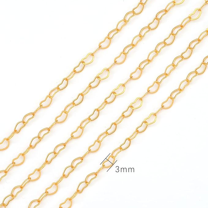 BEADIA 18K Gold Plated Heart O Chains 3.0mm 2 Meters for Jewelry Making Findings