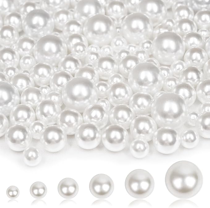 2000PCS Pearls for Crafting, White No Hole Beads for Centerpieces Vases, Assorted Sizes Bulk Fake Pearls Beads for Vase Filler, Candles Centerpiece, DIY Crafts, Jewelry Making (4/6/8/10/14/20mm)
