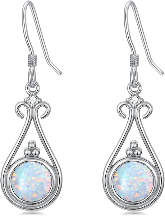 Opal Earrings for Women Opal with Genuine Diamond Dangle Drops Earrings 925 Sterling Silver Diamond Jewelry Earrings Gifts For Her