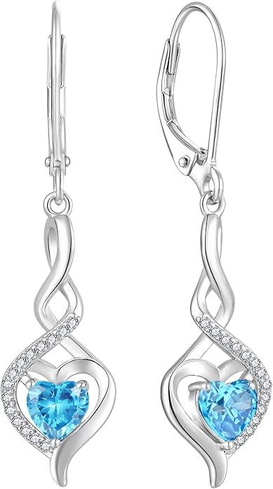 Starchenie Infinity Heart Earrings Sterling Silver Twisted Leverback Earring Gemstones Jewelry for Women