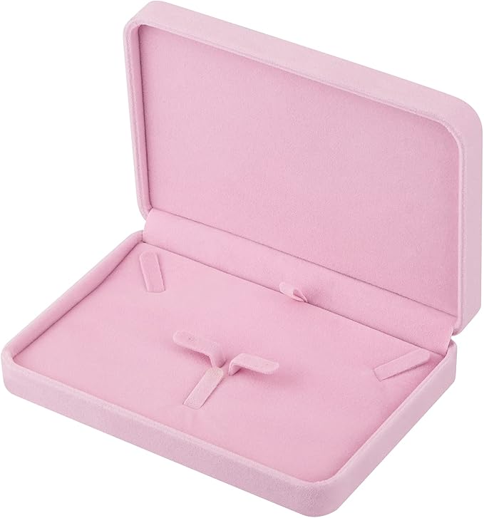 LETURE Large Velvet Jewelry Set Box, Big Necklace and Ring Earring Pendant Gift Box, Pearl Necklace/Chunky Necklace Jewelry Storage Case (Pink)