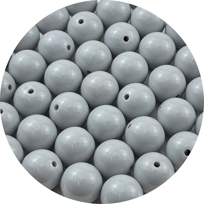 YUEXIGO 40pcs Acrylic Round Beads for Crafts 16mm Resin Candy Color Spacer Beads with Hole for Jewelry Making Sewing Crafts Decoration Necklaces Bracelets Earrings Supplies(Gray)