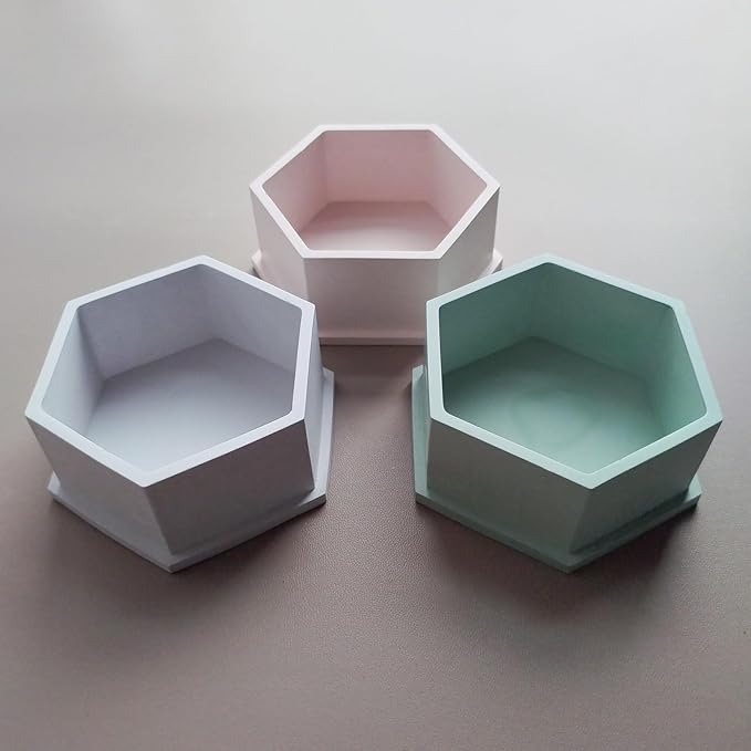 Wehous 2PCS Hexagon Candle Jar Silicone Molds, Geometric Container Plant Pot Silicone Molds for Resin Concrete, Epoxy Resin Casting Storage Box Molds for Jewelry Holder Trinket Tray Art Craft Decor