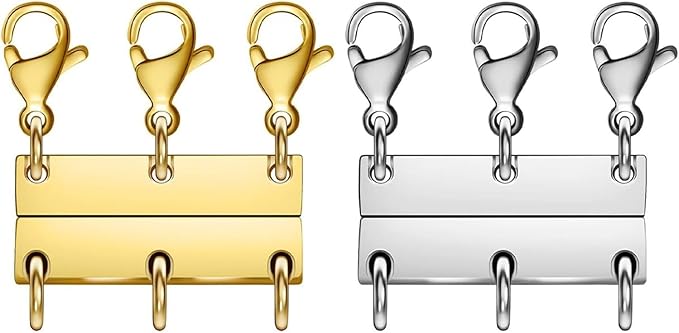 Layering Magnetic Necklace Clasps, Stainless Steel Chain Link Clasps, Multiple Necklace Clasp for Layered Look (3golden+3silvery A)