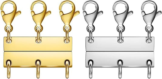 Layering Magnetic Necklace Clasps, Stainless Steel Chain Link Clasps, Multiple Necklace Clasp for Layered Look (3golden+3silvery A)