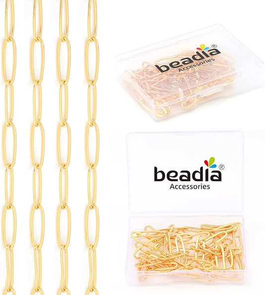 BEADIA 18K Gold Plated Oval O Chains 6.0mm 1 Meters for Jewelry Making Findings