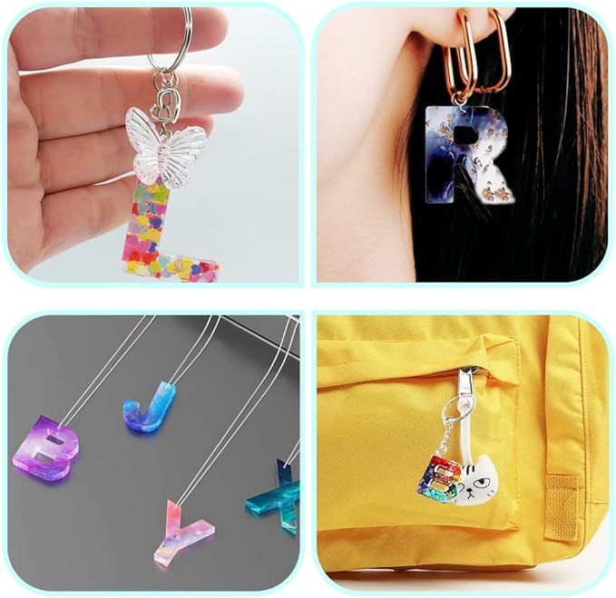Alphabet Keychain Molds with Hole Silicone Resin Letter Number Molds Reusable Alphabet Resin Mold for Making Keychain Bag Charms Jewelry Pendant