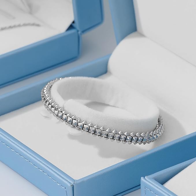 Leather Bracelet Box Bracelet Gift Box Jewelry Bangle Gift Box Velvet Interior Bangle Storage for Anniversary Wedding Birthday Mother's Day Gifts (Blue)