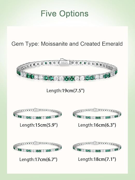 D Color VVS1 Clarity Moissanite and Genuine Sapphire/Emerald/Ruby Tennis Bracelets for Women 2.22ct-10.45ct, Solid 925 Sterling Silver, Anniversary Wedding Valentines Jewelry for Her, Length 5.9-7.5 Inch(15-19cm)