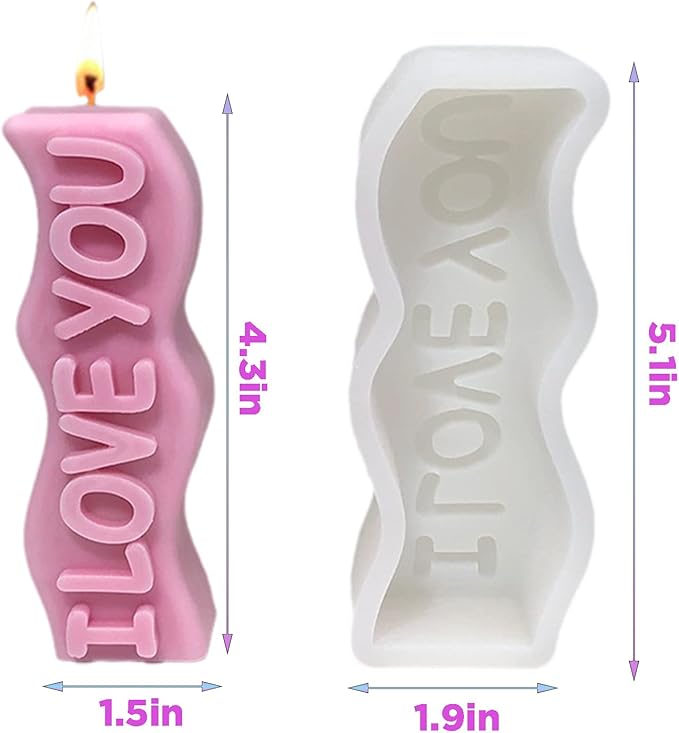 TOPYS Wave Alphabet Letter Pillar Silicone Candle Molds, DIY Casting Epoxy Letter Molds for Clay Resin Pendant Plaster Carving Making Aromatherapy White Elephant Gifts (i Love You)