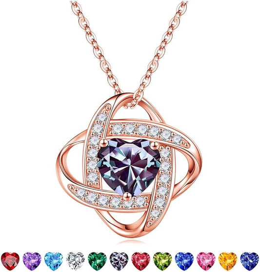 Iefil Valentines Gifts for Her Wife - 925 Sterling Silver Love Knot Birthstone Necklace, Anniversary Birthday Gifts for Women, Jewelry Gifts for Wife Mom Girlfriend