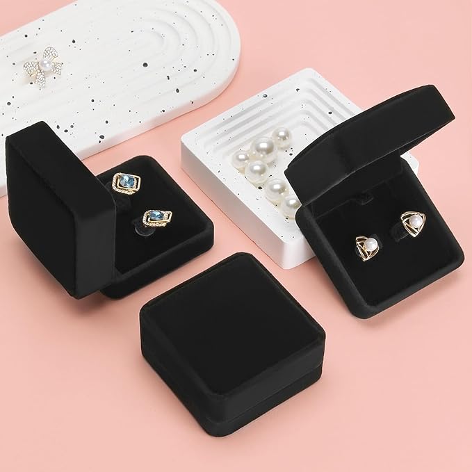 2 Pieces Classic Velvet Jewelry Earring Gift Box for Stud Earrings Necklace Pendant, Jewellry Earring Storage Display Case for Wedding Engagement Birthday Anniversary