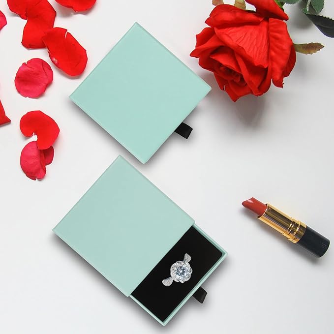 Luxury Velvet-Lined Jewelry Gift Box 12-Pack, Compact Drawer Style Organizer for Earrings & Rings, Elegant Bracelet Display Box, Small Jewelry Storage Box, 3.5x3.5x1.26 Inches (Blue)