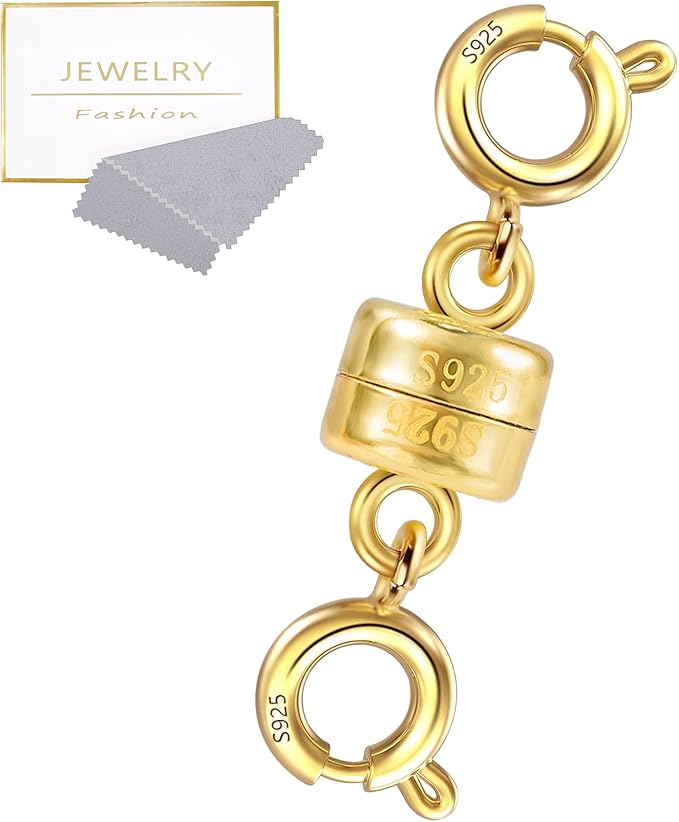 925 Sterling Silver Magnetic Necklace Clasps and Closures, 14K Gold Plated Spring Clasps Magnetic Connector Clasp for Bracelet Anklet Neckalce DIY Jewelry Making Supplies