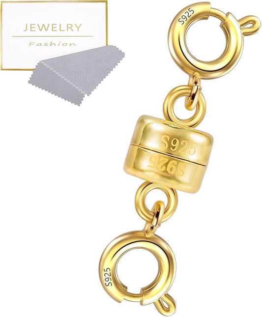 925 Sterling Silver Magnetic Necklace Clasps and Closures, 14K Gold Plated Spring Clasps Magnetic Connector Clasp for Bracelet Anklet Neckalce DIY Jewelry Making Supplies