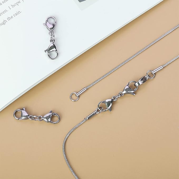 Grevosea 4 Pieces Double Lobster Clasp Extender, Stainless Steel Lobster Claw Clasps Double Claw Connector Bracelet Necklace Extender for DIY Jewelry Making Women and Girls Gifts(Silver)