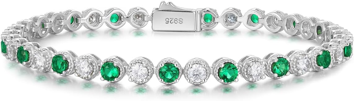 D Color VVS1 Clarity Moissanite and Genuine Sapphire/Emerald/Ruby Tennis Bracelets for Women 2.22ct-10.45ct, Solid 925 Sterling Silver, Anniversary Wedding Valentines Jewelry for Her, Length 5.9-7.5 Inch(15-19cm)