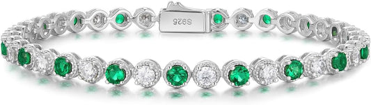 D Color VVS1 Clarity Moissanite and Genuine Sapphire/Emerald/Ruby Tennis Bracelets for Women 2.22ct-10.45ct, Solid 925 Sterling Silver, Anniversary Wedding Valentines Jewelry for Her, Length 5.9-7.5 Inch(15-19cm)