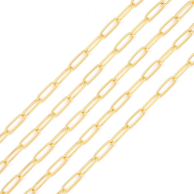 BEADIA 18K Gold Plated Oval O Chains 3.6mm 2 Meters for Jewelry Making Findings