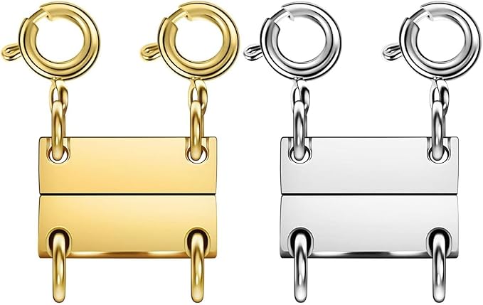 Layering Magnetic Necklace Clasps, Stainless Steel Chain Link Clasps, Multiple Necklace Clasp for Layered Look (2golden+2silvery B)