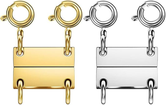 Layering Magnetic Necklace Clasps, Stainless Steel Chain Link Clasps, Multiple Necklace Clasp for Layered Look (2golden+2silvery B)