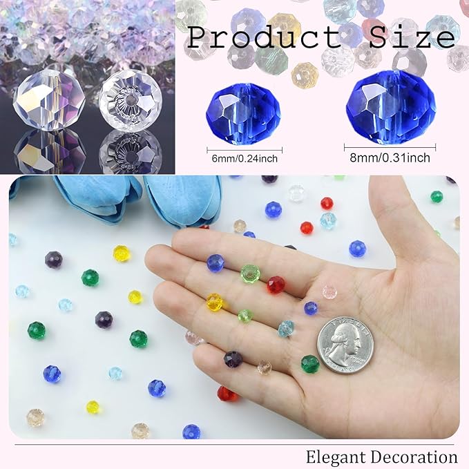 1000Pcs Glass Crystal Beads for Jewelry Making Bracelets Necklace Earring DIY Faceted Shape Decor Loose Rondelle Beads Colorful Assorted Suncatcher Glass Beads for Crafts 6mm 8mm Fresh Color