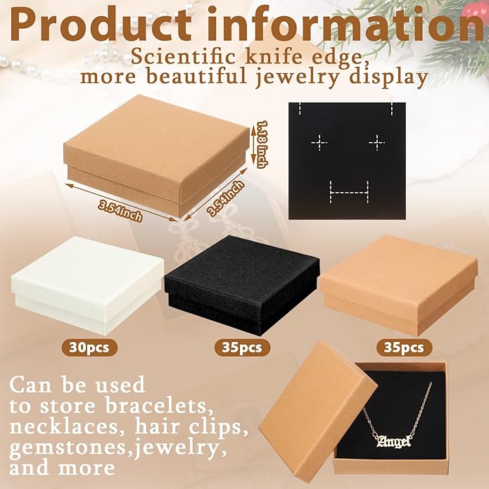 Tenceur 100 Pcs Valentines Jewelry Gift Boxes Bulk Kraft Jewelry Cardboard Box for Necklace Earring Bracelet Storage Package