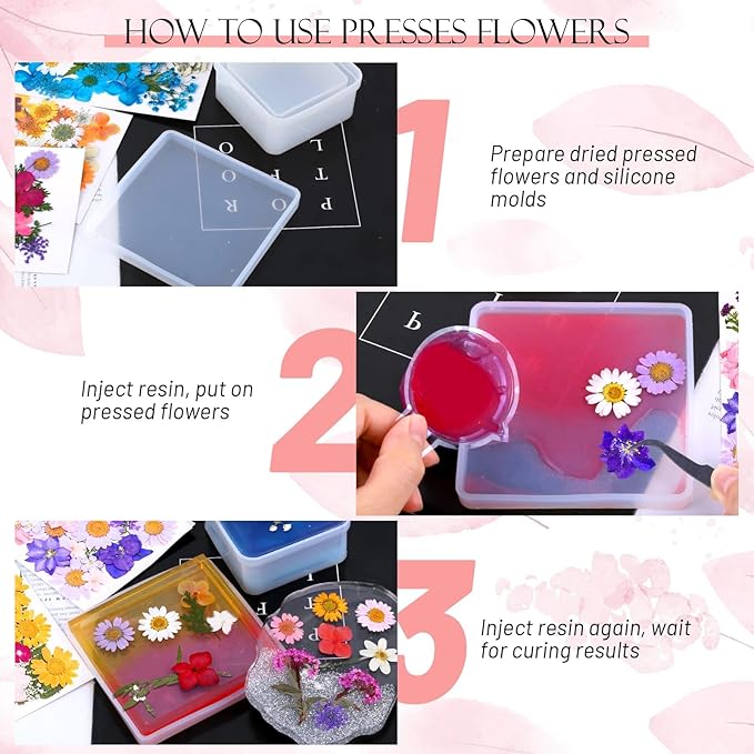 153 Pcs Dried Pressed Flowers for Crafts, Real Pressed Wildflowers Natural Dry Leaves Bulk with Tweezer for Epoxy Resin Jewelry Molds, Candle Soap Making, Scrapbook, Bookmark, Nails Decor