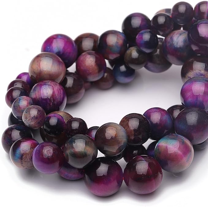 6mm Natural Stone Beads for Jewelry Making,Galaxy Tiger Eye Polished Smooth Round Gemstone Beads for Bracelet Necklace 15 Inch