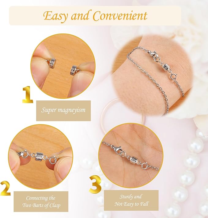 925 Sterling Silver Magnetic Necklace Clasps and Closures, White Gold Plated Spring Clasps Magnetic Connector Clasp for Bracelet Anklet Neckalce DIY Jewelry Making Supplies