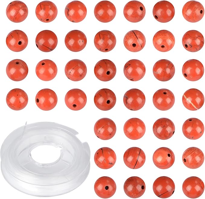 Natural Stone Genuine Stones DIY Red Jasper Round Beads 8mm 100pcs Beading Loose Gemstone Hole Size 1mm Charm Smooth Beads for Bracelets Necklaces Earrings (Red Jasper 8mm)