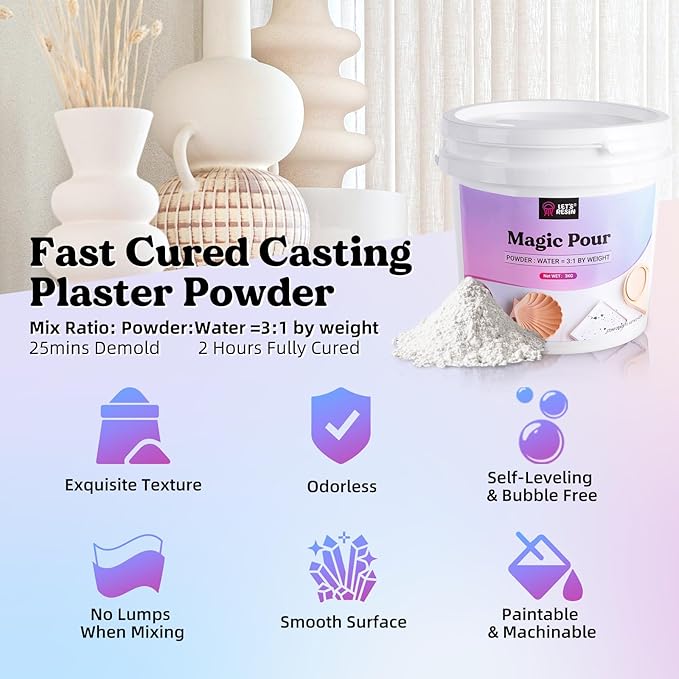 LET'S RESIN Resin Casting Powders 3000g, Fast Cured Casting Resin Kit for Beginners,20~30 Minutes De-Mold, Water Activated Plaster Powder Kit for Molds, Easy Mixing & Self Leveling