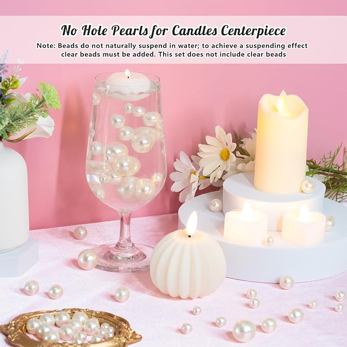 2000PCS Pearls for Crafting, White No Hole Beads for Centerpieces Vases, Assorted Sizes Bulk Fake Pearls Beads for Vase Filler, Candles Centerpiece, DIY Crafts, Jewelry Making (4/6/8/10/14/20mm)