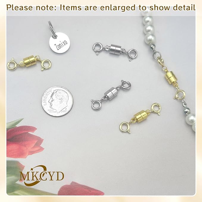 Double Magnetic Necklace Clasps and Closures, Necklace Extenders for Women, 14K Gold and Silver Magnetic Jewelry Clasps for Bracelets