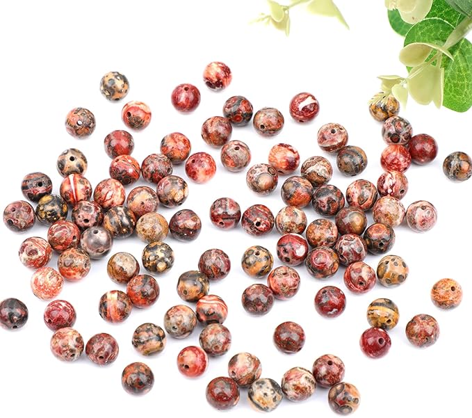 Natural Stone Red Leopard Fur Jasper Round Beads Genuine Stone Beading Loose Gemstone Hole Size 1mm DIY Charm Smooth for Bracelets Necklaces Earrings 6mm 200pcs (Red Leopard Fur Jasper 6mm)