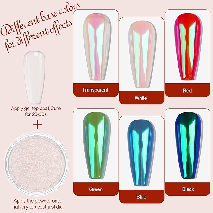 Artdone Green Aurora Chrome Nail Powder, Iridescent Unicorn Powder Metallic Mirror Effect Pigment Pearlescent Mermaid Pearl Glitter Dust Kit, Nail Art Decoration, Resin Craft