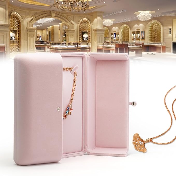 Oirlv Pink Velvet Jewelry Packaging Box Large Necklace Display Storage Case Large Necklace Gift Box