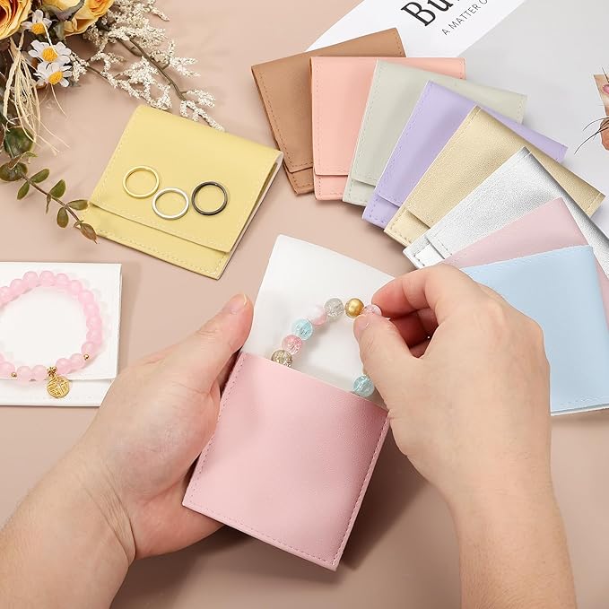 PATIKIL 20 Pack PU Leather Jewelry Pouch, 3" x 3" Envelope Style Jewelry Pouches for Bracelets Necklaces Earrings Rings, Small Luxury Bags for Wedding Candy Gift Storage, Coffee