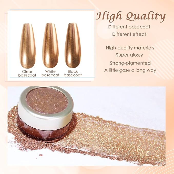 Laza Chrome Nail Powder Mirror Effect Metallic Dust Holographic Glitter Glazed Manicure Decoration Reflective Pigment for DIY Gel Polish Nail Art, Resin Craft, Gifts - Copper
